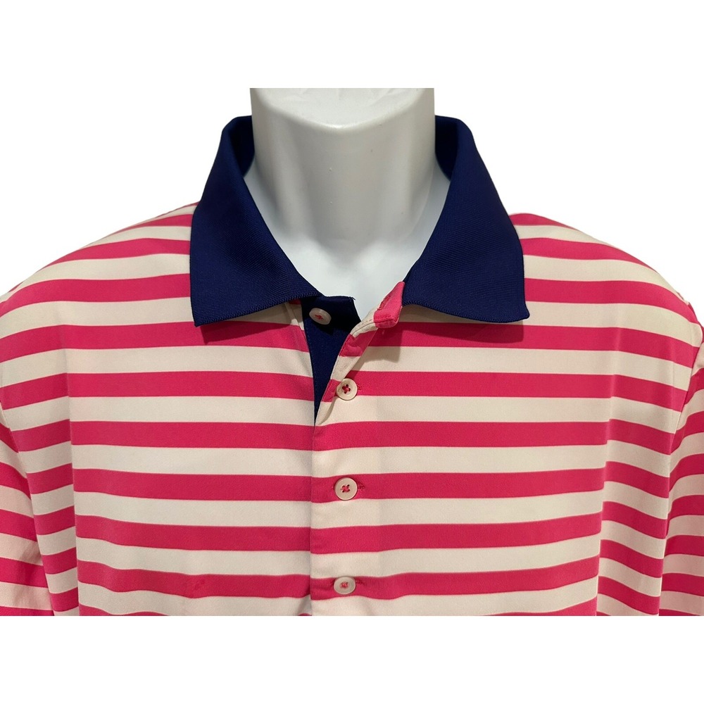RLX Ralph Lauren Performance Polo Mens Pink Blue White Striped L - Picture 2 of 8